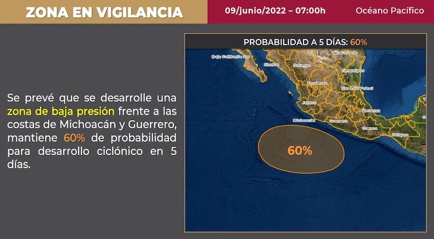 Baja presión frente a costas de Michoacán y Guerrero 